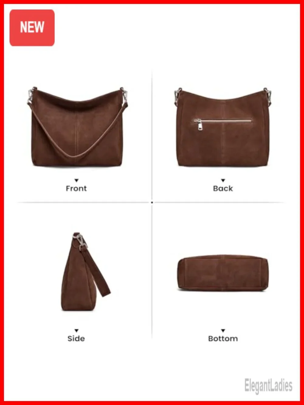 Genuine Suede Leather Hobo Bag with Crossbody Strap Shoulder Bag